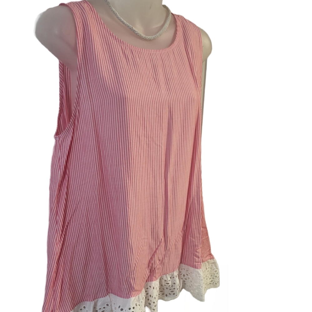 Chris & Carol Striped Magenta/White Tunic Crochet Hem in Lg